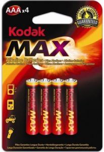Baterie mikrotužka alkalická, sada 4 kusy, R3, Kodak MAX - blistr