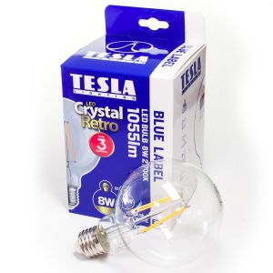 Tesla - LED žárovka FILAMENT RETRO GLOBE, E27, 8W, 230V, 1055lm,15 000h, 2700K teplá bílá, 360st,čir Tesla Lighting