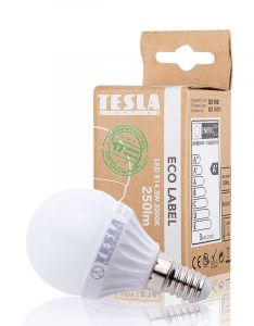 Tesla - LED žárovka miniglobe BULB, E14, 3W, 230V, 250lm, 25 000h, 3000K teplá bílá, 220st Tesla Lighting