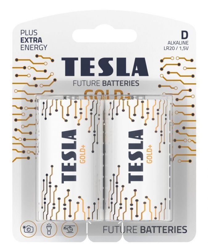 Tesla - GOLD+ Alkalická baterie D (LR20, velký monočlánek, blister) 2 ks Tesla Lighting