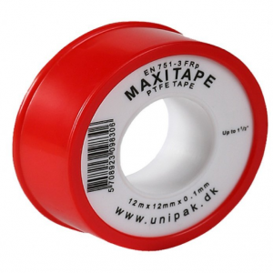 Unipak Páska teflonová Maxitape pro vodu, topení a vzduch 12 x 0,1 mm / 12 m (-200°až +180°C) Univerzální